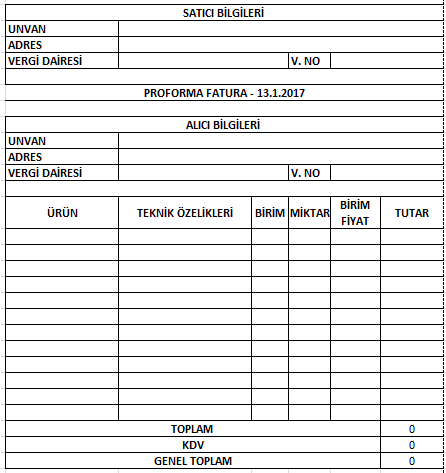 Proforma fatura örneği